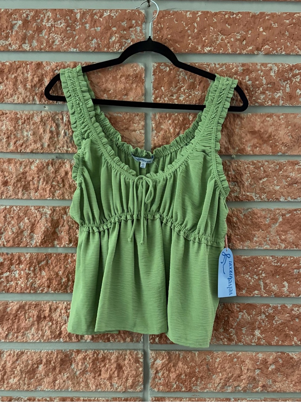 🌟 Velvet moon Olive Green Smocked Crop Tank Top